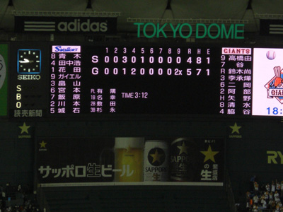 巨人優勝時のスコアーボード写真 巨人優勝時のスコアーボード写真